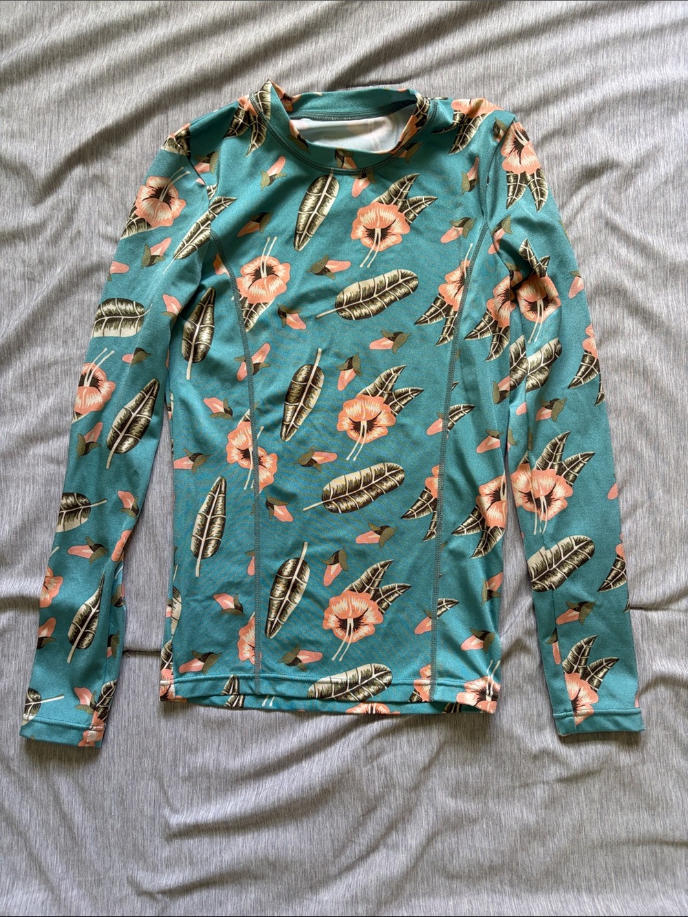 RVCA Teal and Peach Floral Long Sleeve Swim Rashguard